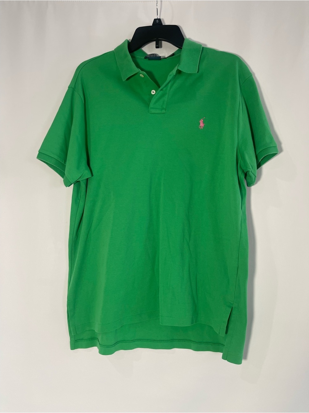Polo Ralph Lauren Men’s Large Green Polo Shirt Pink Logo Preppy Golf Casual